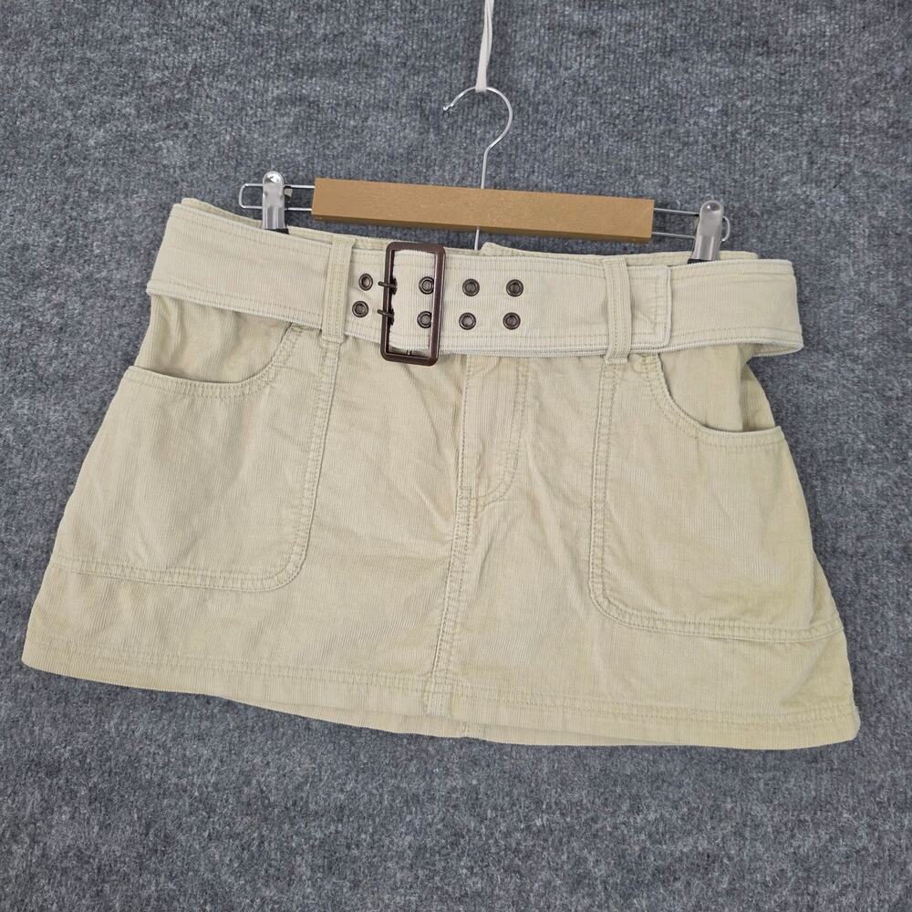 Vintage Y2K Abercrombie & Fitch Skirt Medium Belted Corduroy Mini Micro Beige